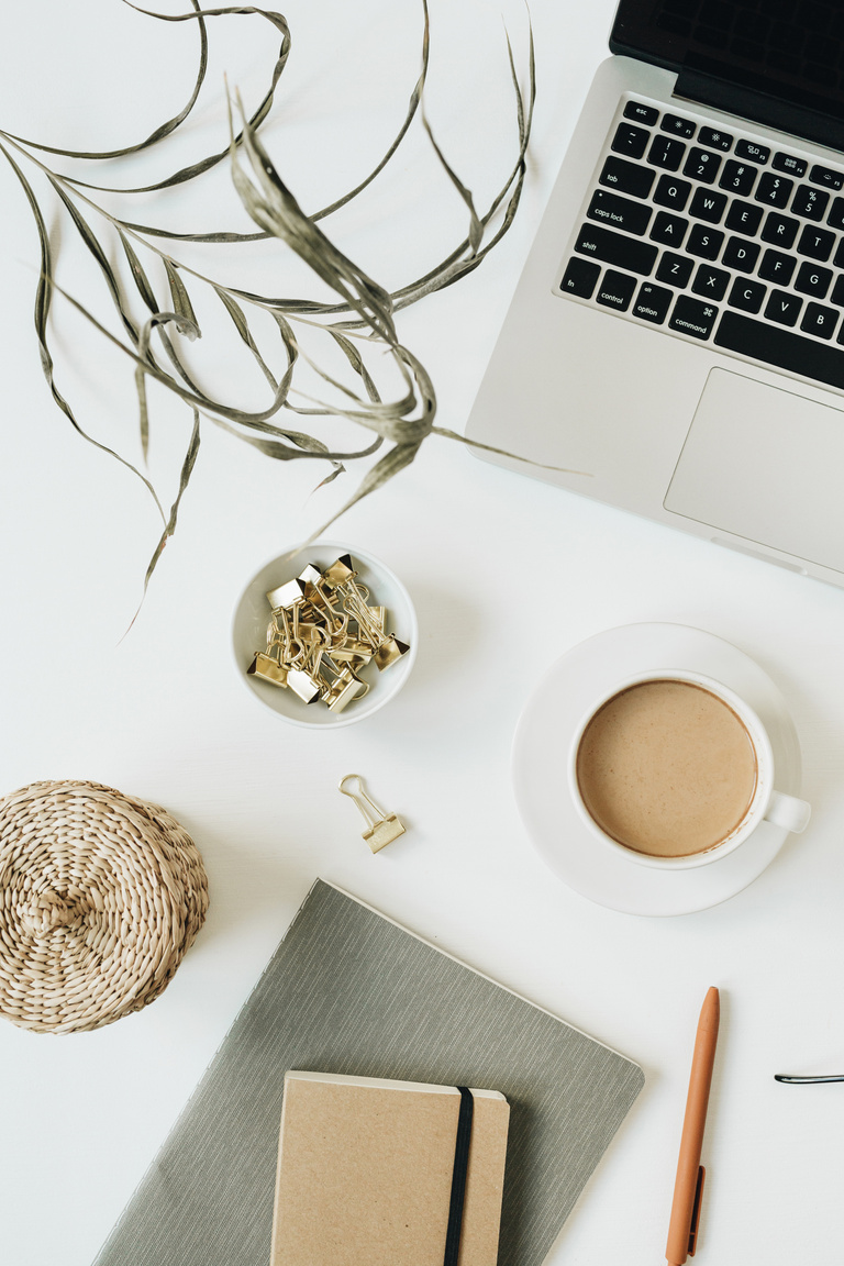 Minimal Flatlay of Woman's Office Desk 