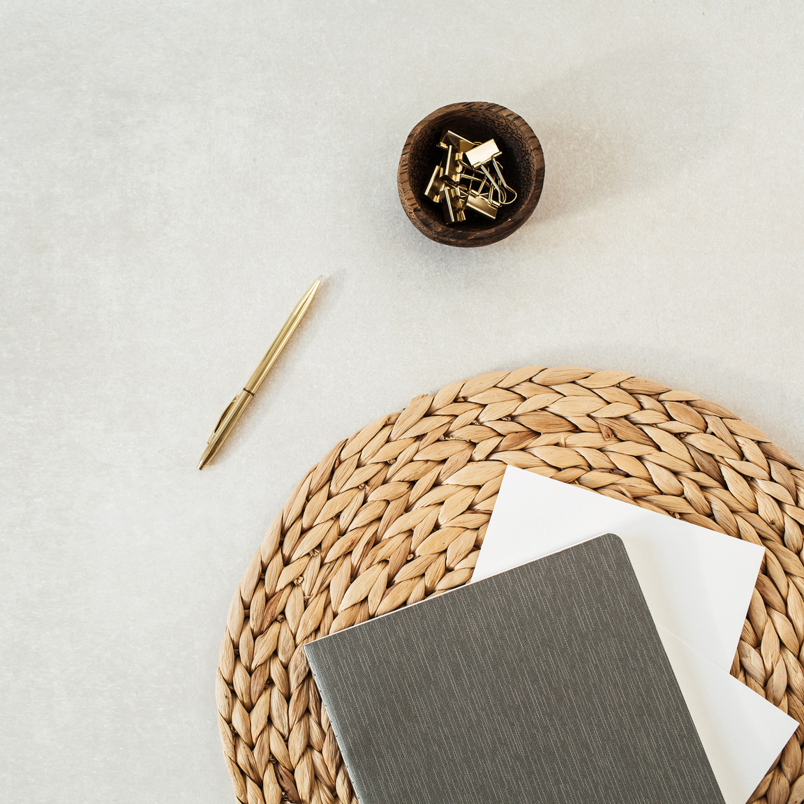 Minimalist Desk with Notebook and Pen